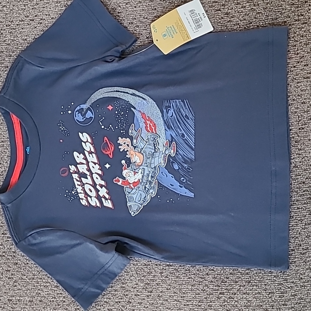 THEREABOUTS BRAND BOY'S NAVY BLUE SANTA TEE-SHIRT SIZE XXS 4/5